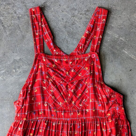 Vintage Pellini Sophisticates Red Patterned Pinafore Overall Maxi Dress small - Picture 3 of 8
